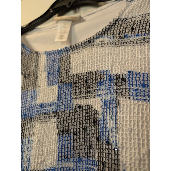 Alfred Dunner Woman 1X Top Blue White Black Abstract Geometric Textured Knit - Picture 10 of 11